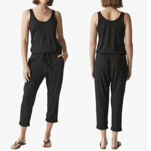 Micchael Stars Black Jersey Knit Sleeveless Jumpsuit Drawstring Waist Size Large
